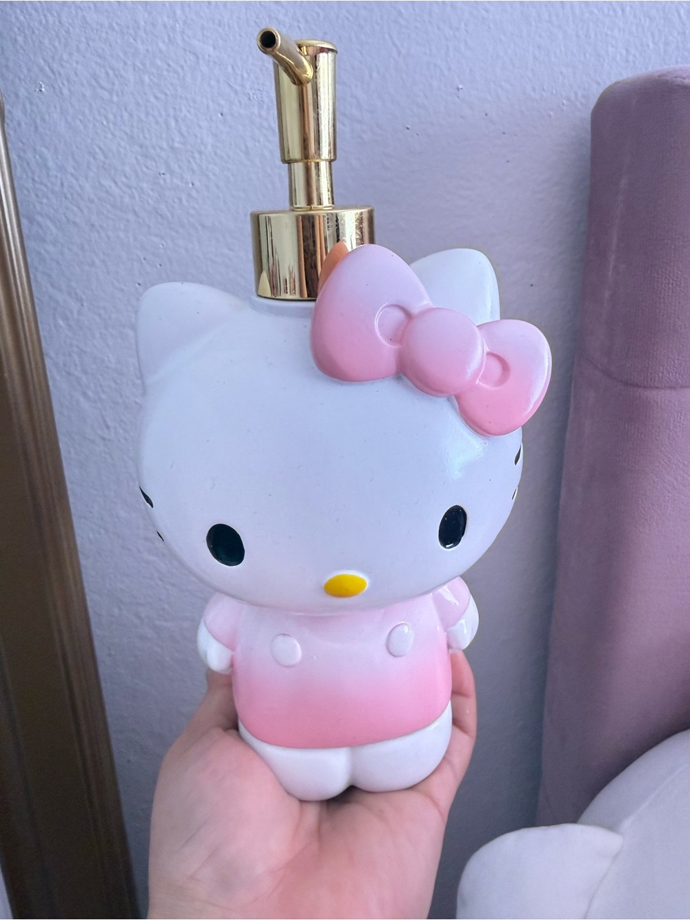 Hello Kitty Pink and White Ceramic Lotion Dispenser with Gold Pump